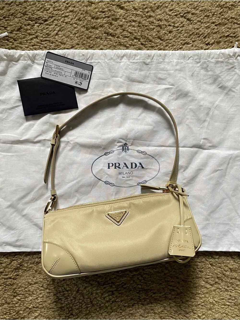 Prada Neutral Tessuto Nylon Re-Edition 2002 2023 with Dust Bag Authenticity Card